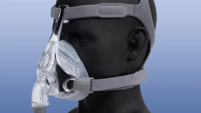 A photo of a Fisher Paykel Simplus mask on a mannequin head.
